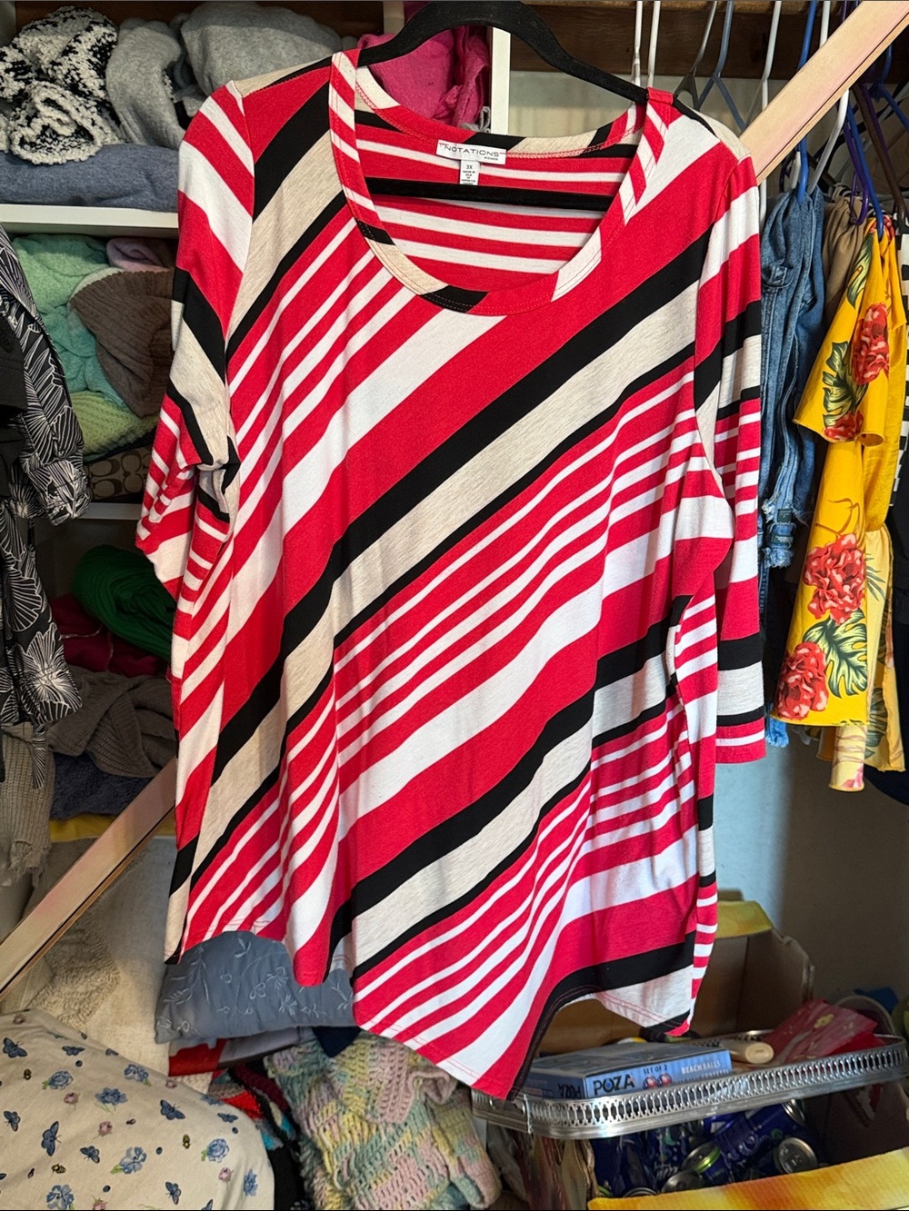 Notations Red, pink & White Diagonal Stripe Tunic